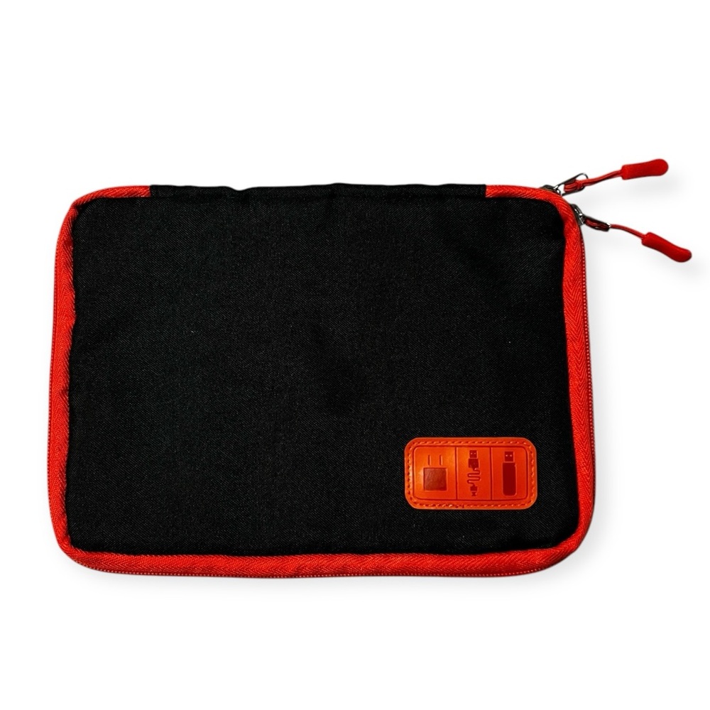 Electronics CABLE Organizer Bag for Travel Black with Orange Trim
